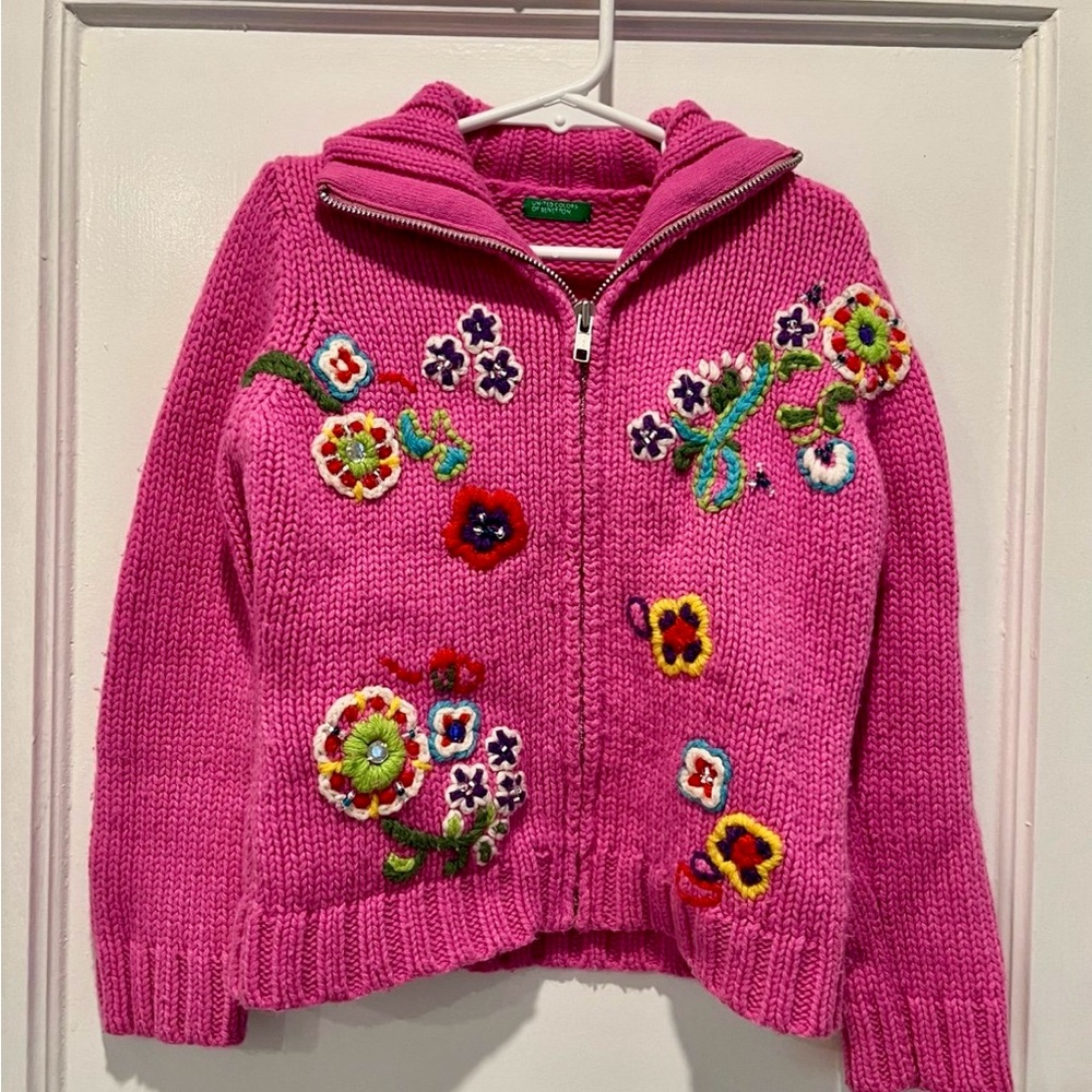United Colors Of Benetton Pink Kids Sweater with Floral Design